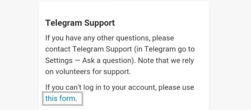 برای رفع ریپورت وارد قسمت پشتیبانب تلگرام خود شوید